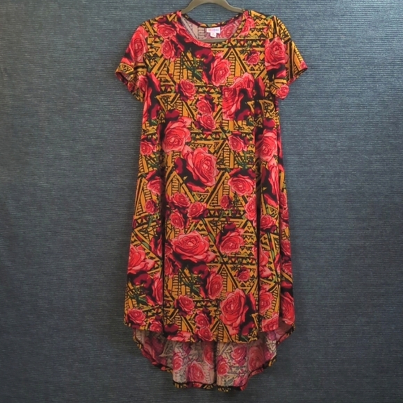 Lula Roe Carly High-Low A Frame Dress Bold And Colorful Roses Pattern - Picture 6 of 10